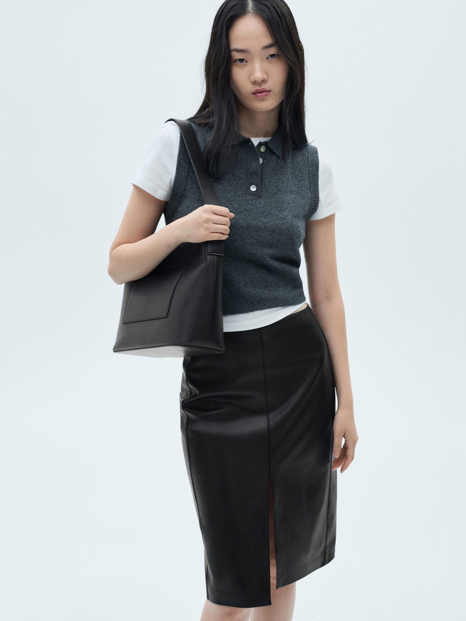 Mango Faux Leather Pencil Skirt Black