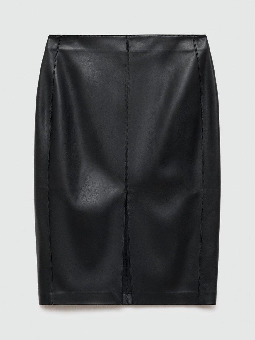 Product image 3 of 7, which shows Mango Faux Leather Pencil Skirt, Black, 24