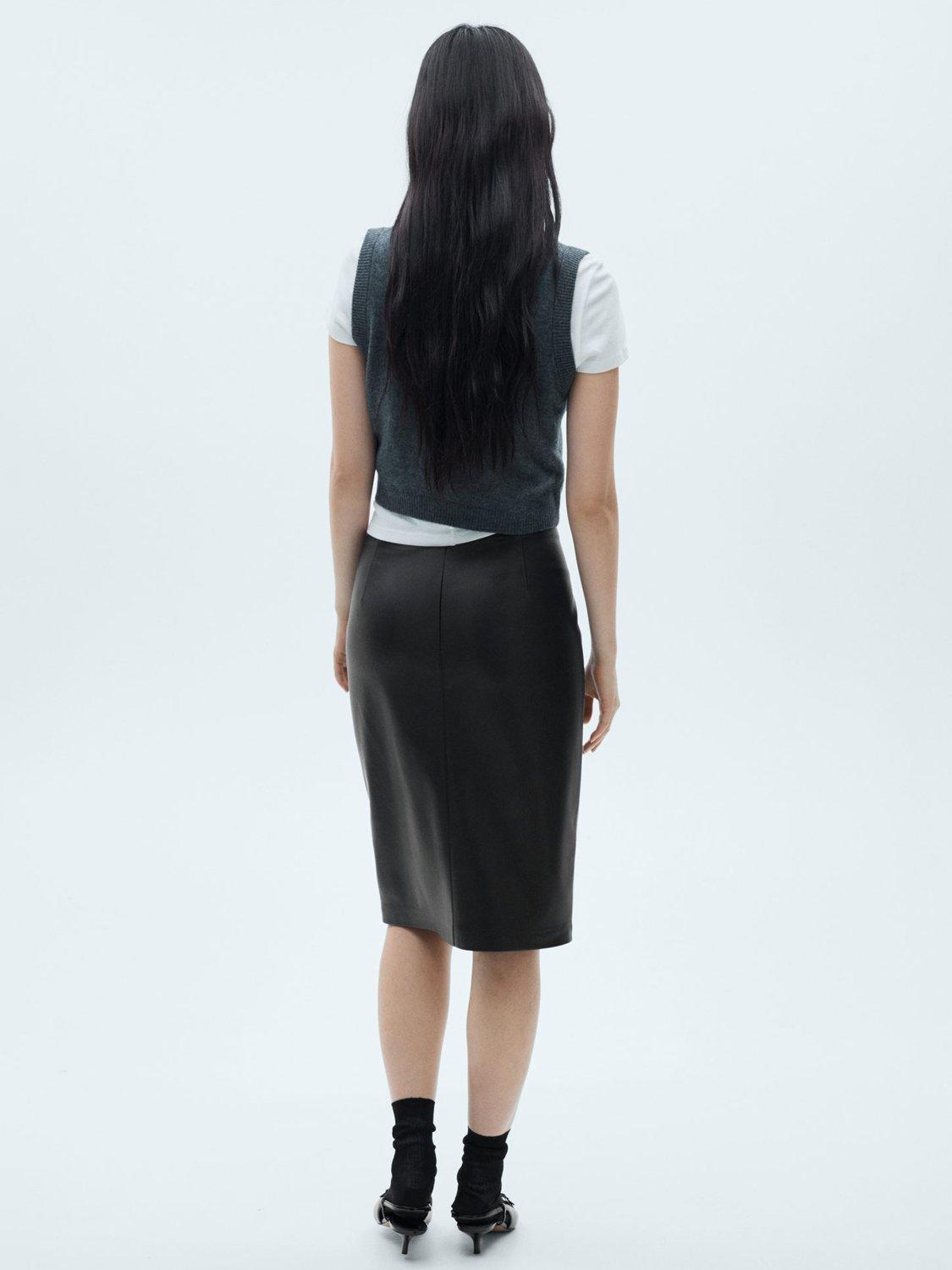 Product image 4 of 7, which shows Mango Faux Leather Pencil Skirt, Black, 24