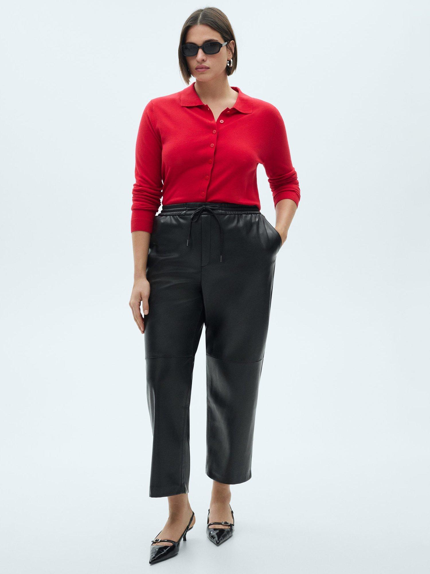 Product image 7 of 8, which shows Mango Apple Faux Leather Elasticated Waist Slim Trousers, Black, L