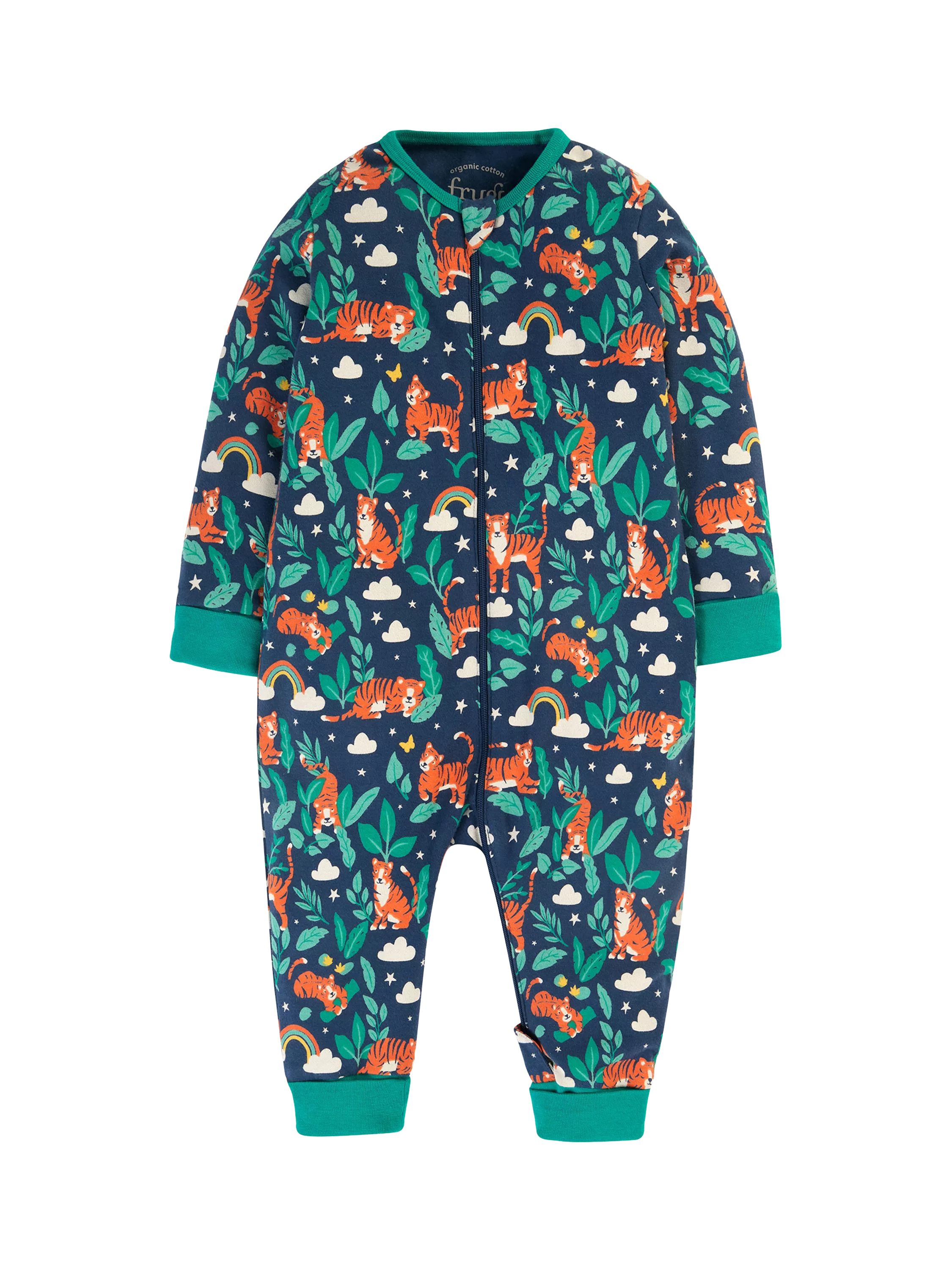 Frugi Kids' Zelah Tiger Zip Up All In One, Multi