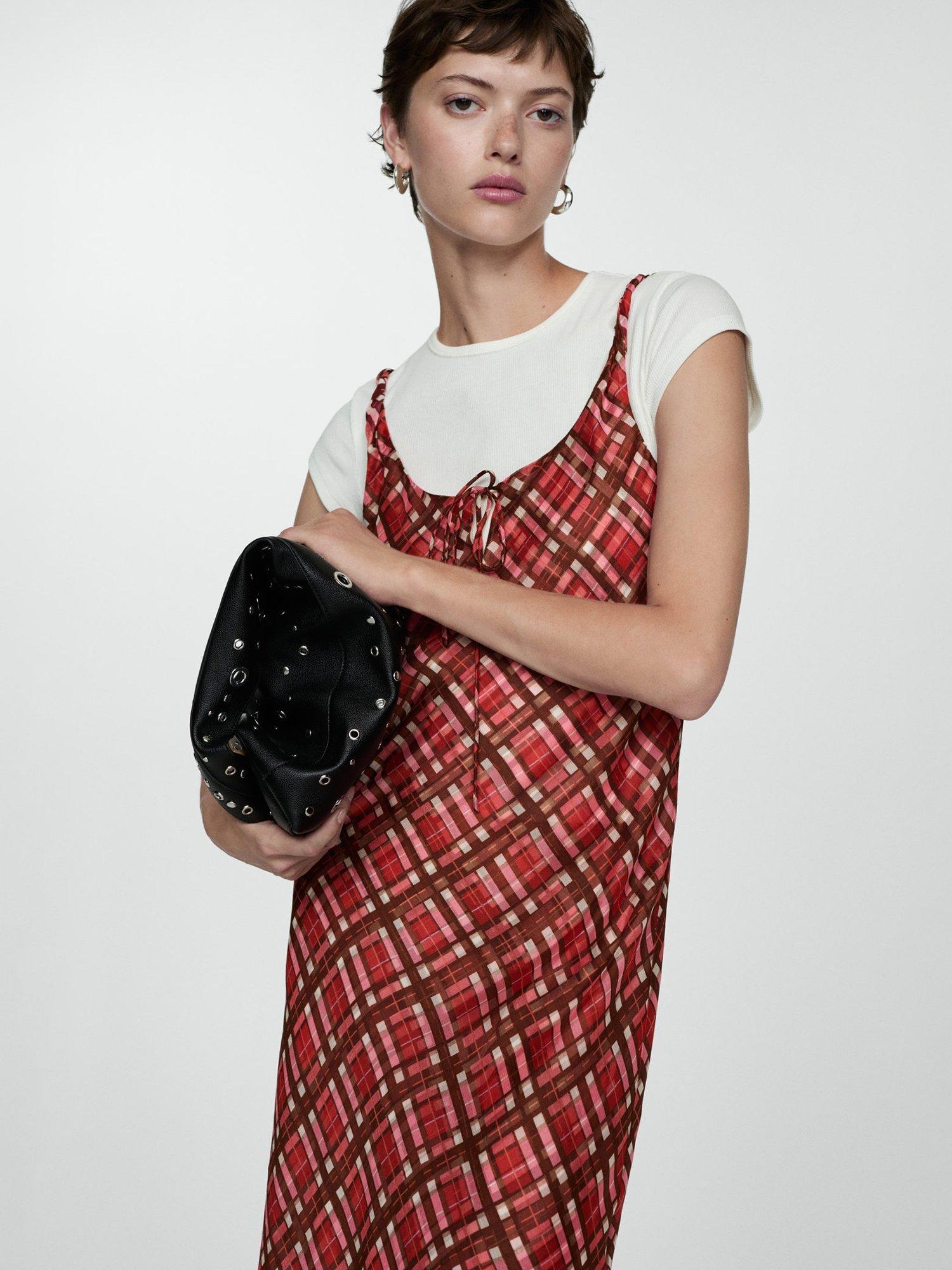 Mango Grunge Tartan Dress Dark Red