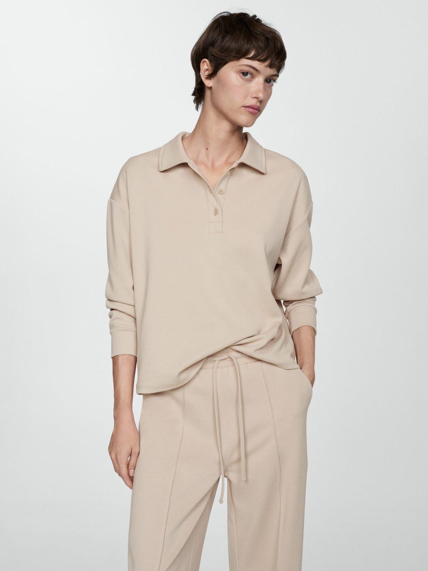 Mango Nique Oversized Polo Neck Sweatshirt, Beige
