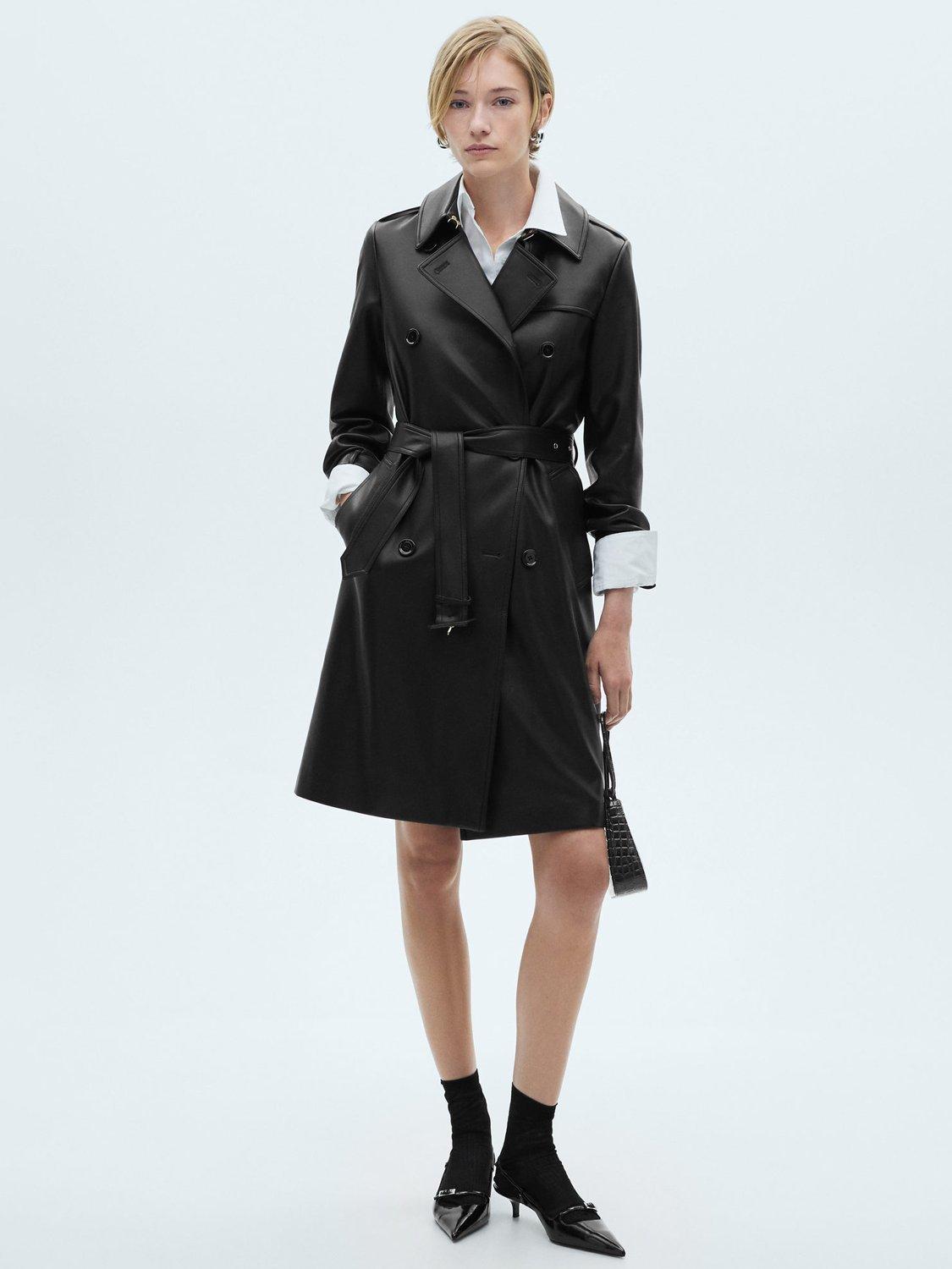 Product image 1 of 9, which shows Mango Polanapu Faux Leather Trench Coat, Black, XXXL