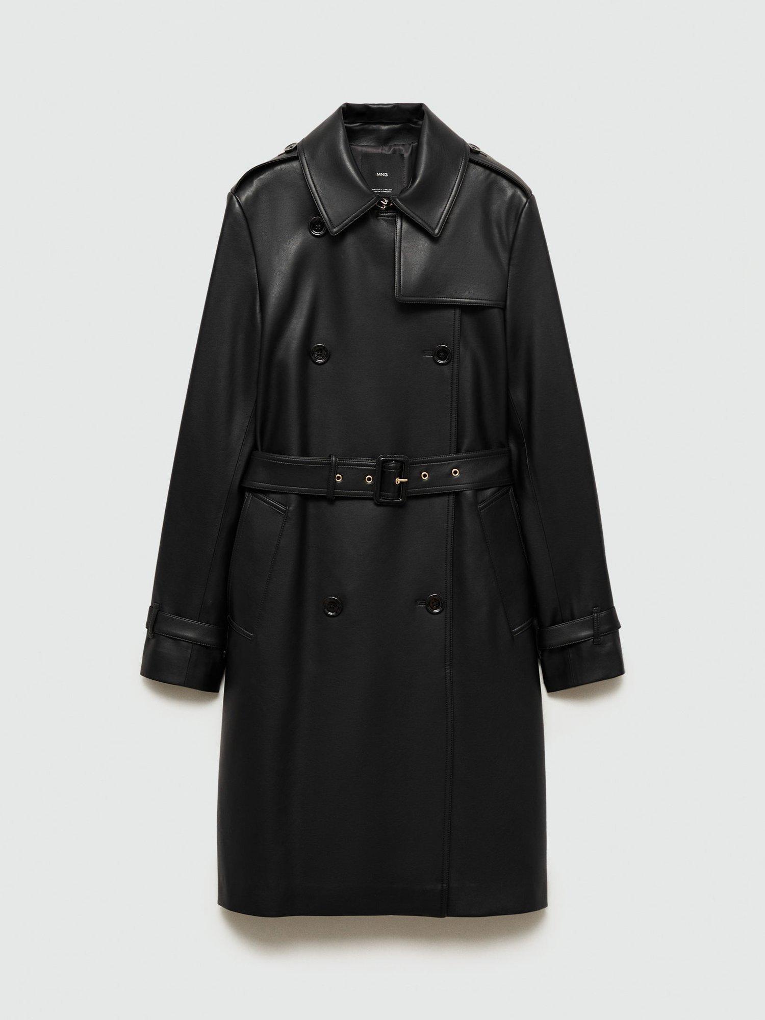 Product image 3 of 9, which shows Mango Polanapu Faux Leather Trench Coat, Black, XXXL