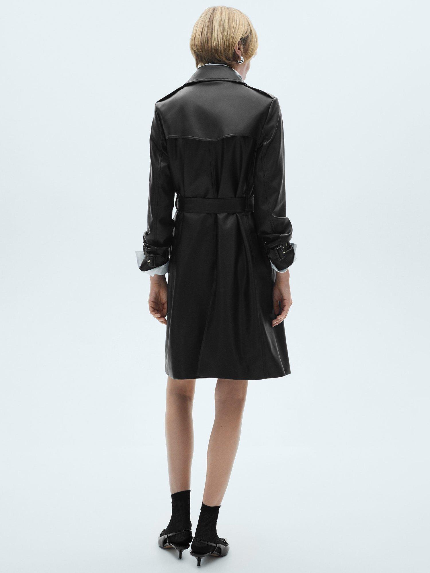 Product image 4 of 9, which shows Mango Polanapu Faux Leather Trench Coat, Black, XXXL