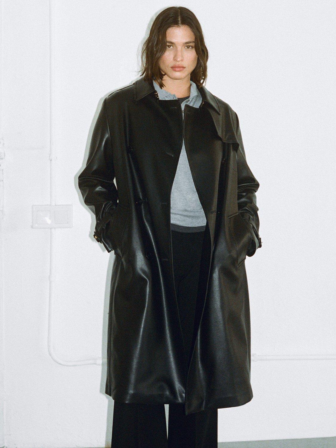 Product image 9 of 9, which shows Mango Polanapu Faux Leather Trench Coat, Black, XXXL