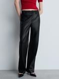 Mango High Faux Leather Straight Leg Trousers, Black