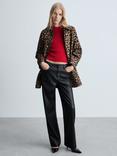Mango High Faux Leather Straight Leg Trousers, Black