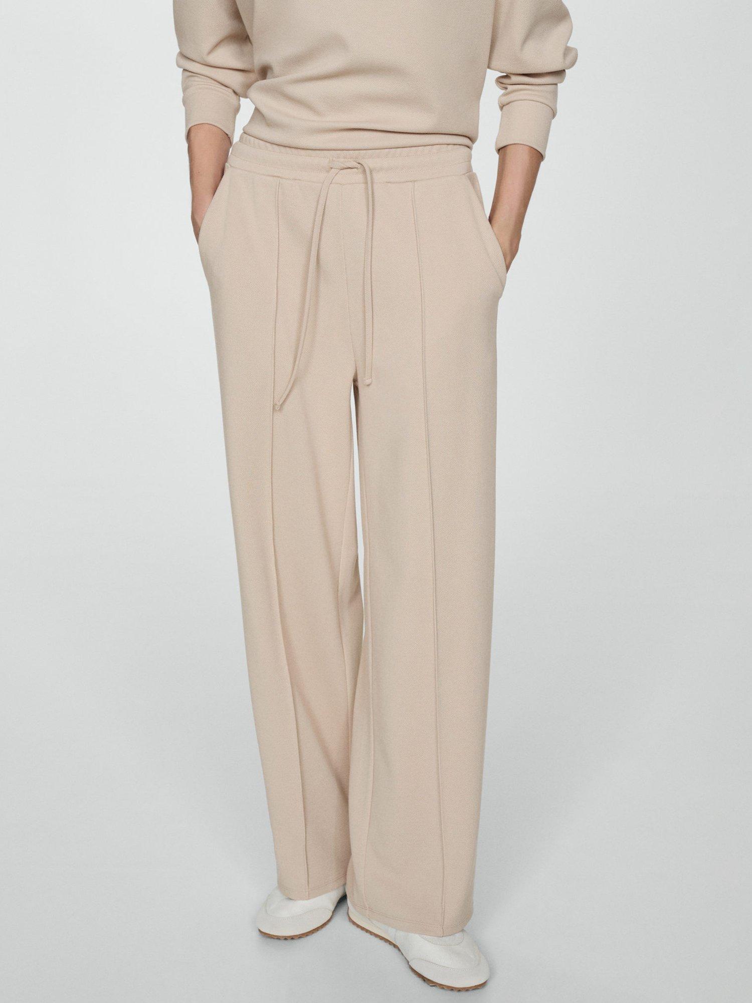 Mango Nique Drawstring Wide Leg Joggers, Light Beige