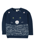 Frugi Baby Cat Knit Organic Cotton Jumper, Navy Blue