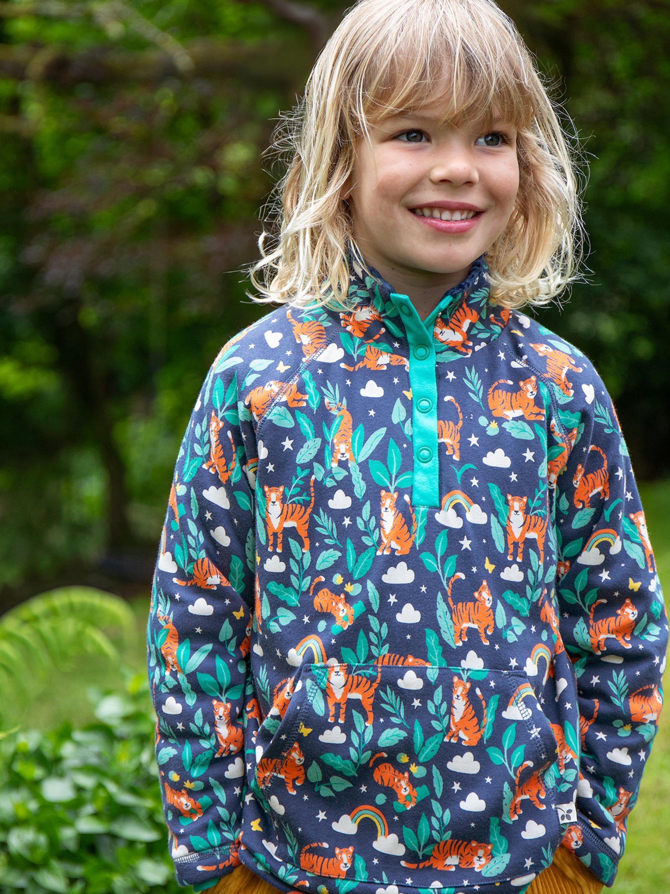 Product image 2 of 5, which shows Frugi Kids' Snuggle Organic Cotton Fleece Jumper, Roarsome!, 9-12 months