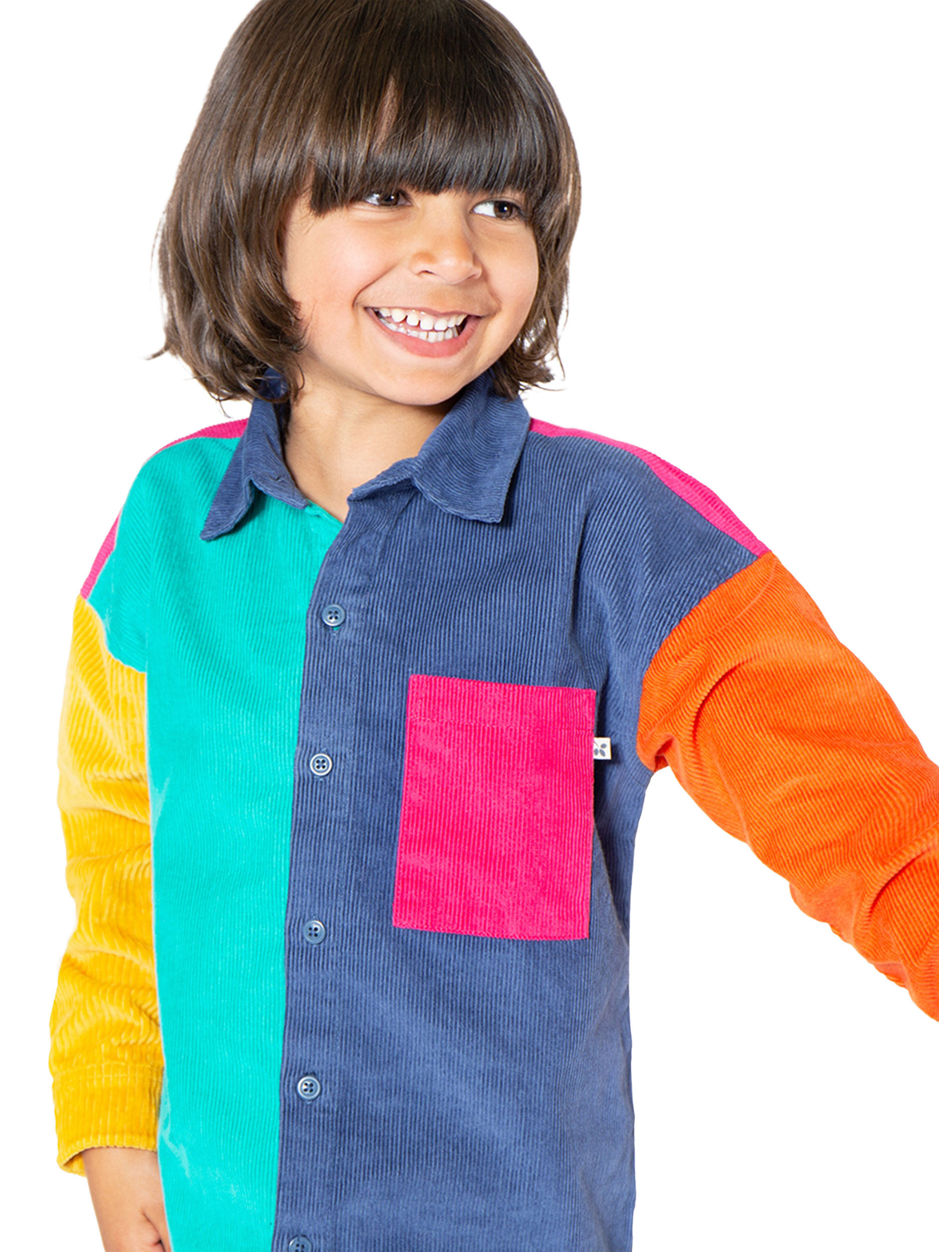 Product image 2 of 6, which shows Frugi Kids' Ari Organic Cotton Corduroy Shirt, Hotchpotch, 2-3 years