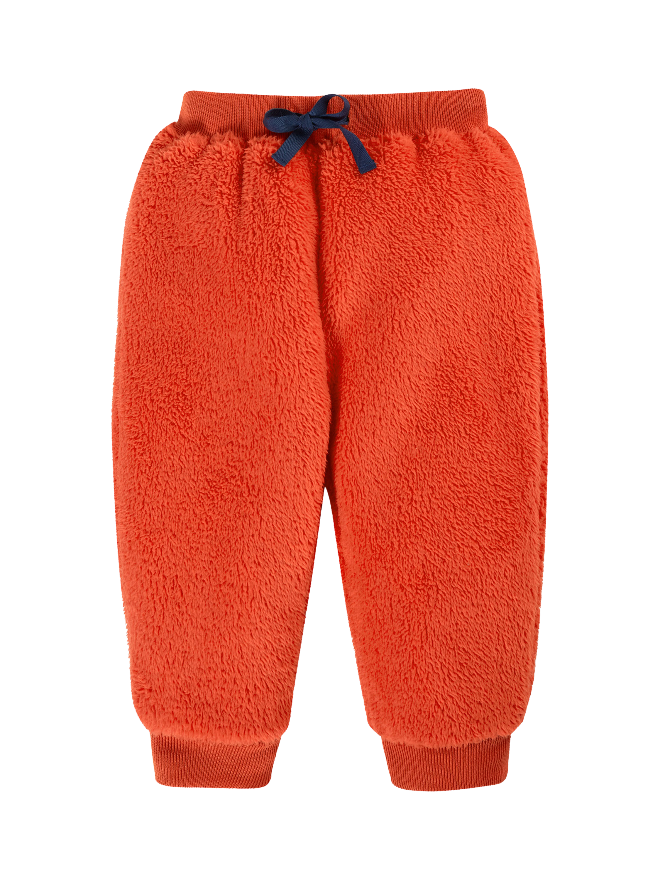 Product image 1 of 4, which shows Frugi Baby Ted Fleece Pull Up Trousers, Bonfire, 0-3 months