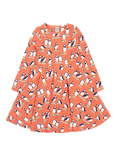 Frugi Kids' Sofia Organic Cotton Skater Dress, Coral/Multi
