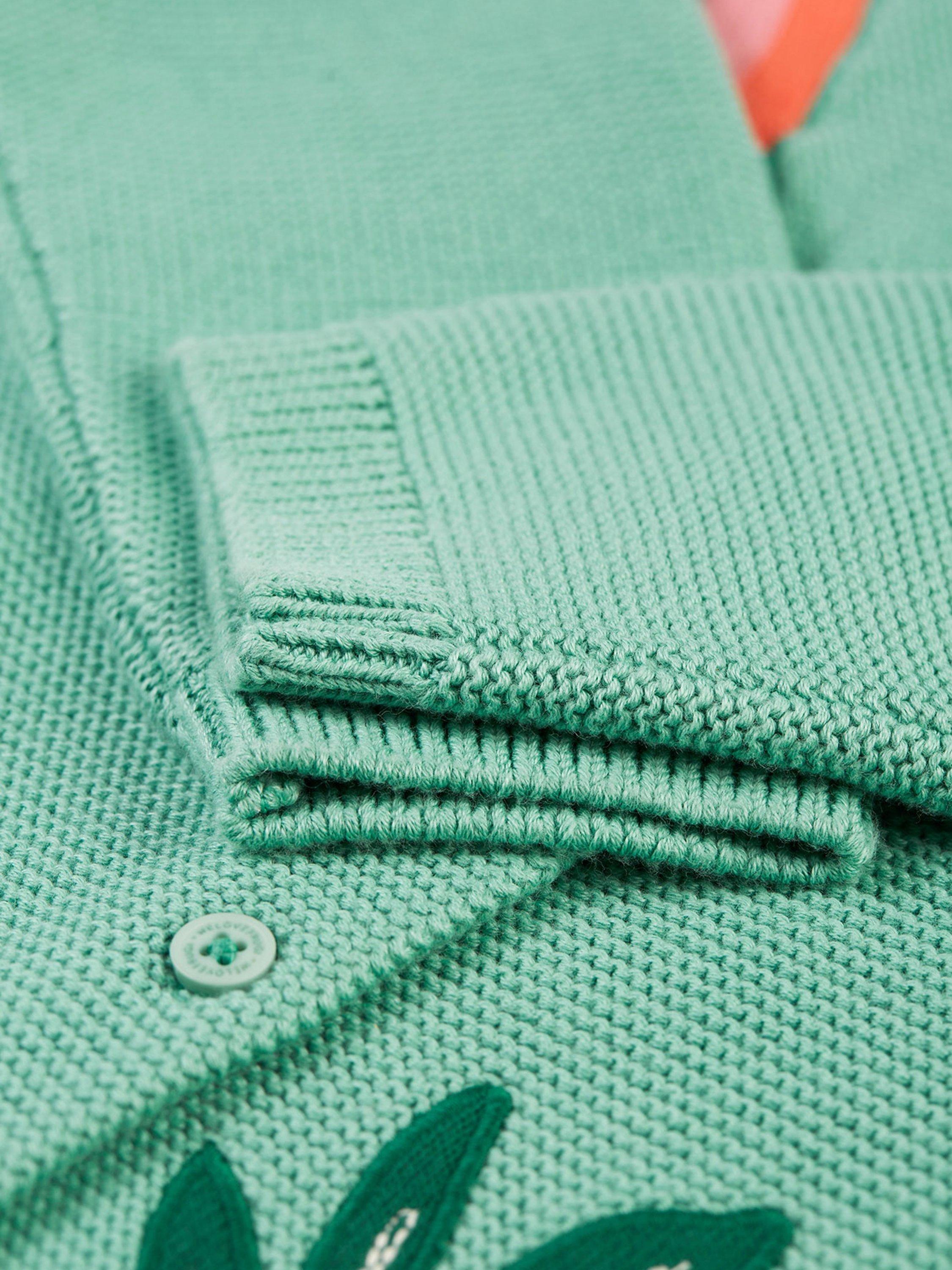 Product image 4 of 5, which shows Frugi Kids' Colby Organic Cotton Cardigan, Moss/Multi, 0-3 months