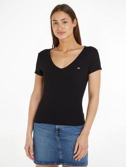 Tommy Hilfiger Slim Fit V-Neck Mini Logo T-Shirt, Black