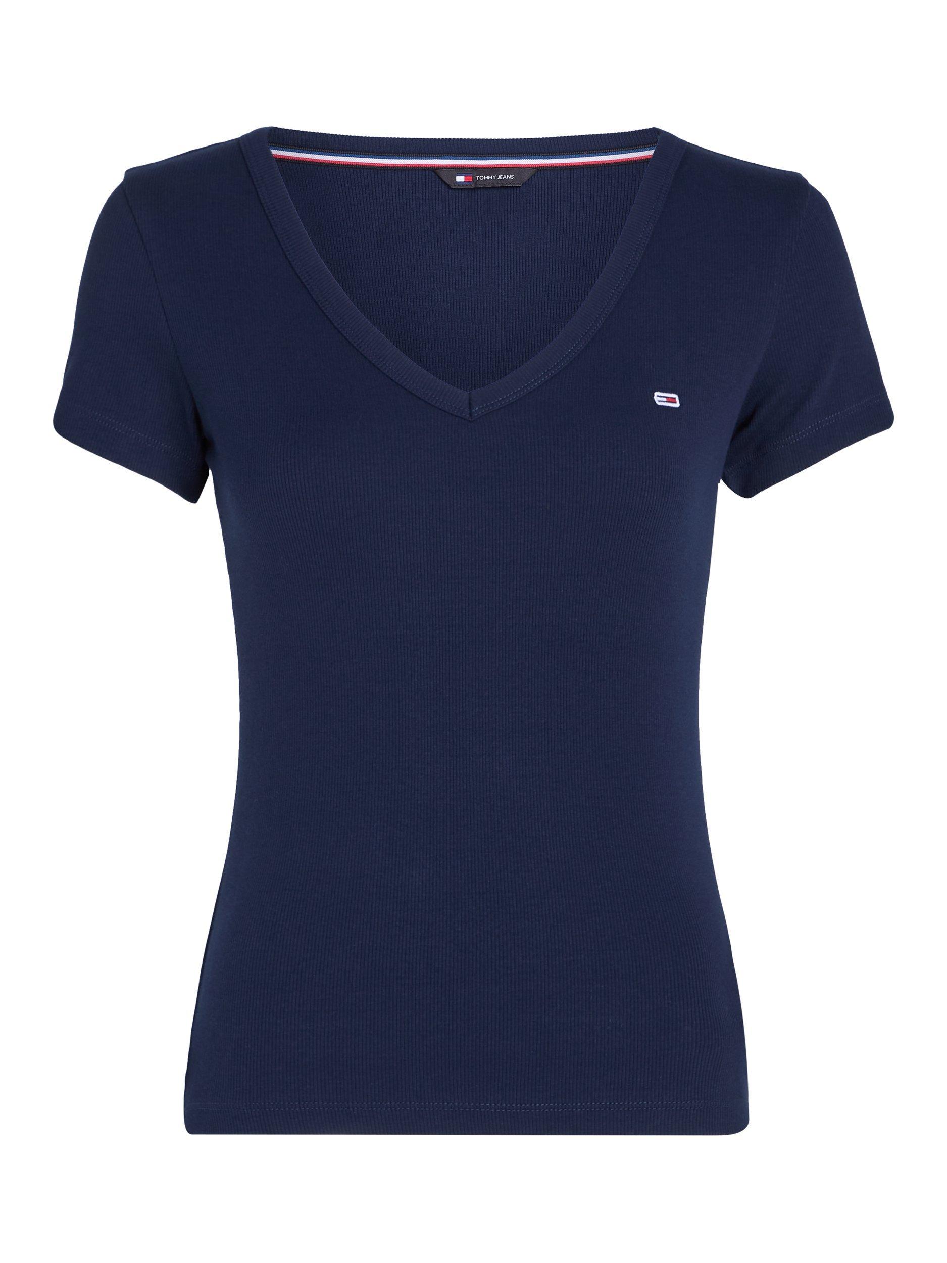 Product image 3 of 5, which shows Tommy Hilfiger Slim Fit V-Neck Mini Logo T-Shirt, Navy, XXS