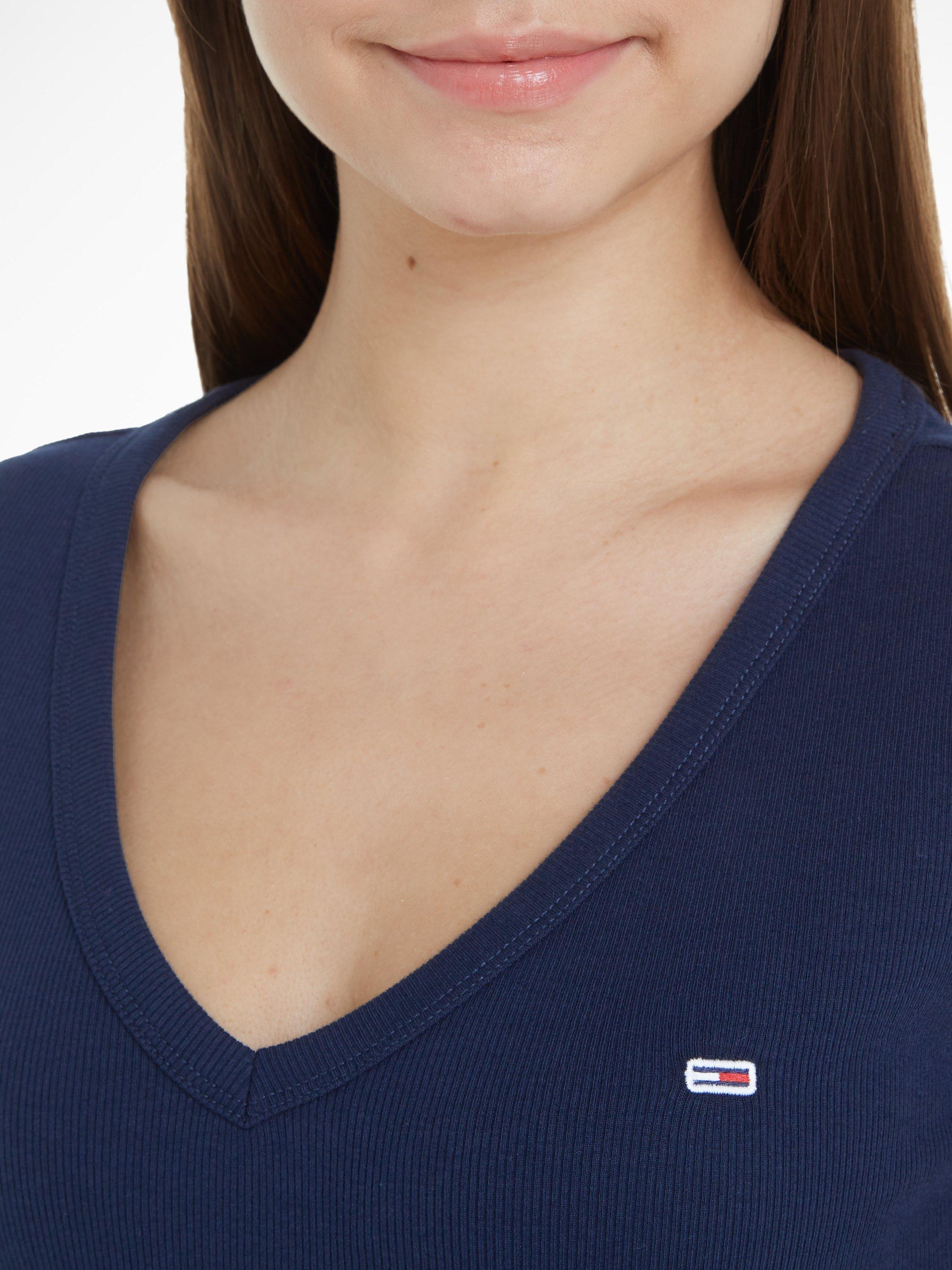 Product image 4 of 5, which shows Tommy Hilfiger Slim Fit V-Neck Mini Logo T-Shirt, Navy, XXS
