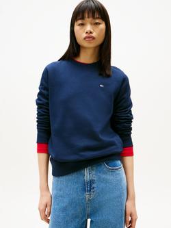 Tommy Hilfiger Tommy Jeans Flag Embroidered Fleece Sweatshirt, Dark Night Navy