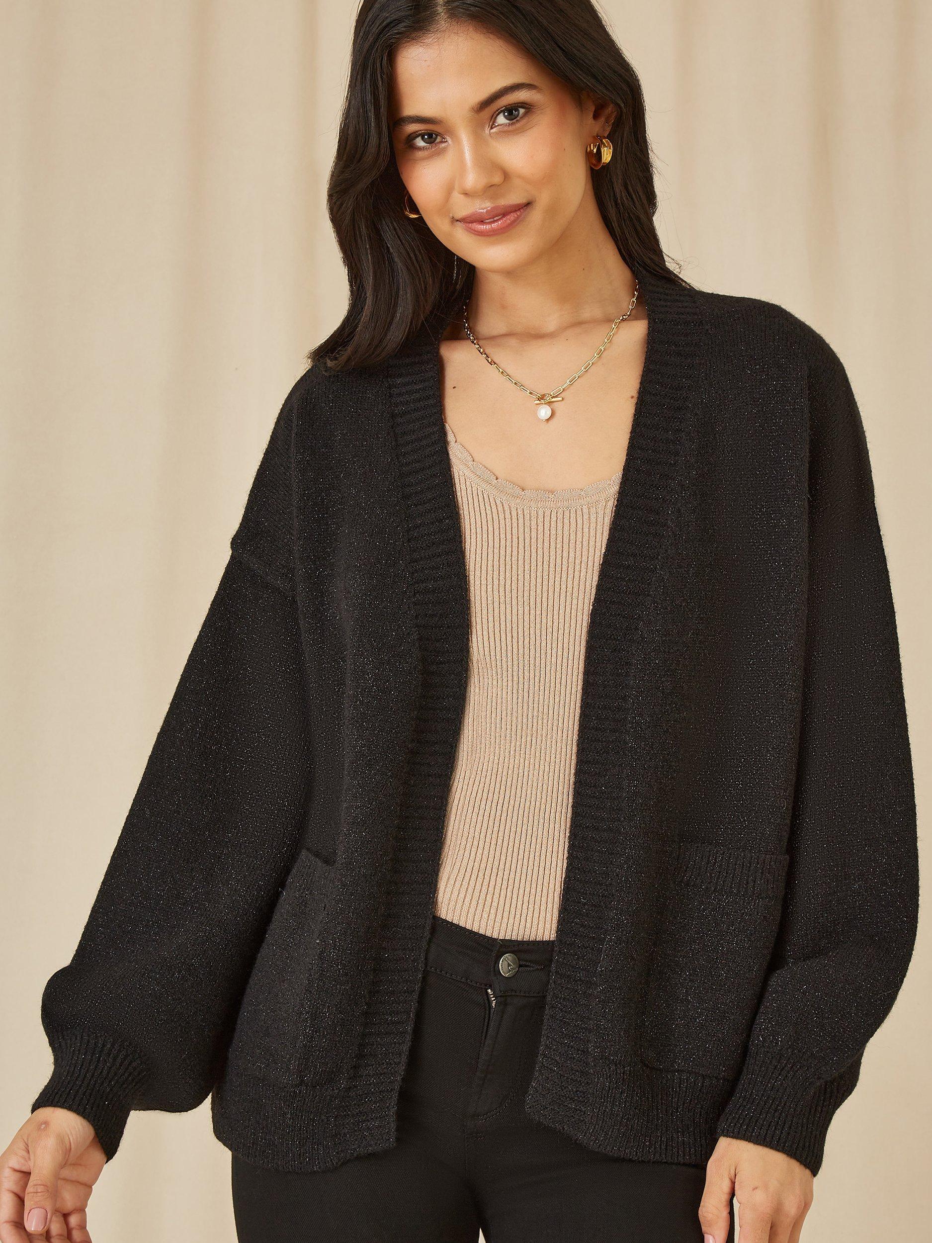 Product image 1 of 3, which shows Yumi Metallic Pocket Cardigan, Black, S-M