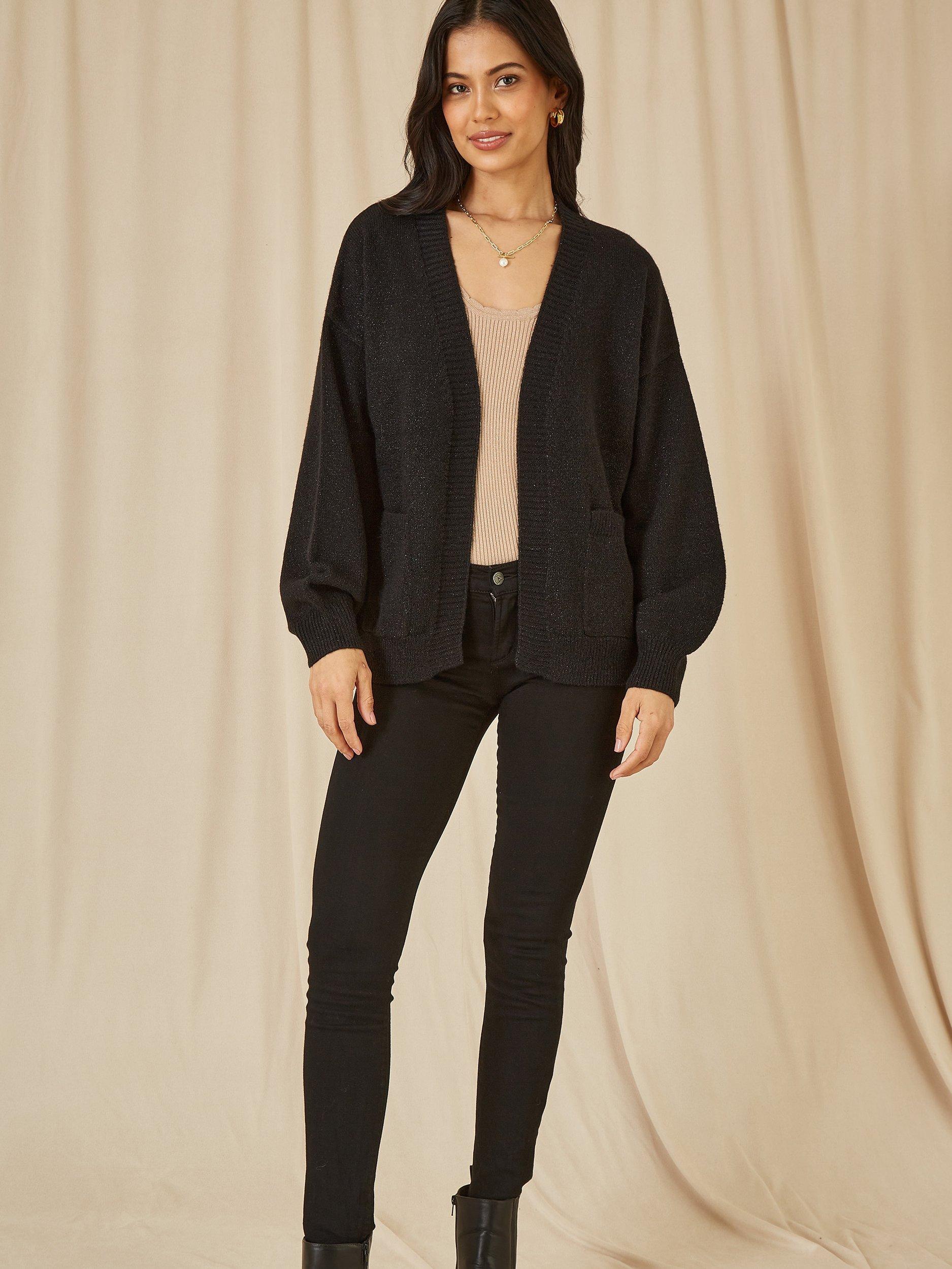 Product image 2 of 3, which shows Yumi Metallic Pocket Cardigan, Black, S-M