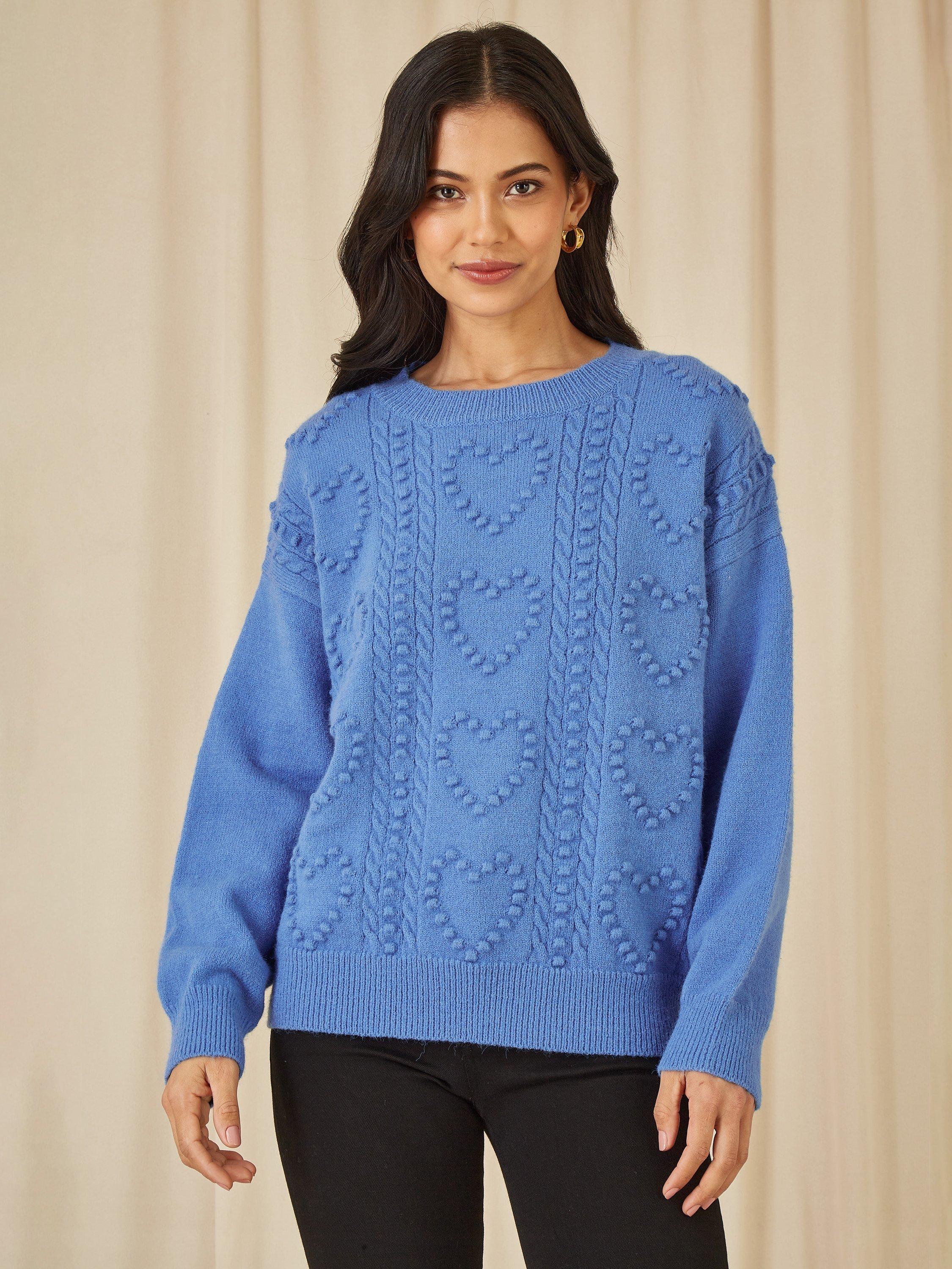 Product image 1 of 5, which shows Yumi Knit Heart Jumper, Blue, S-M