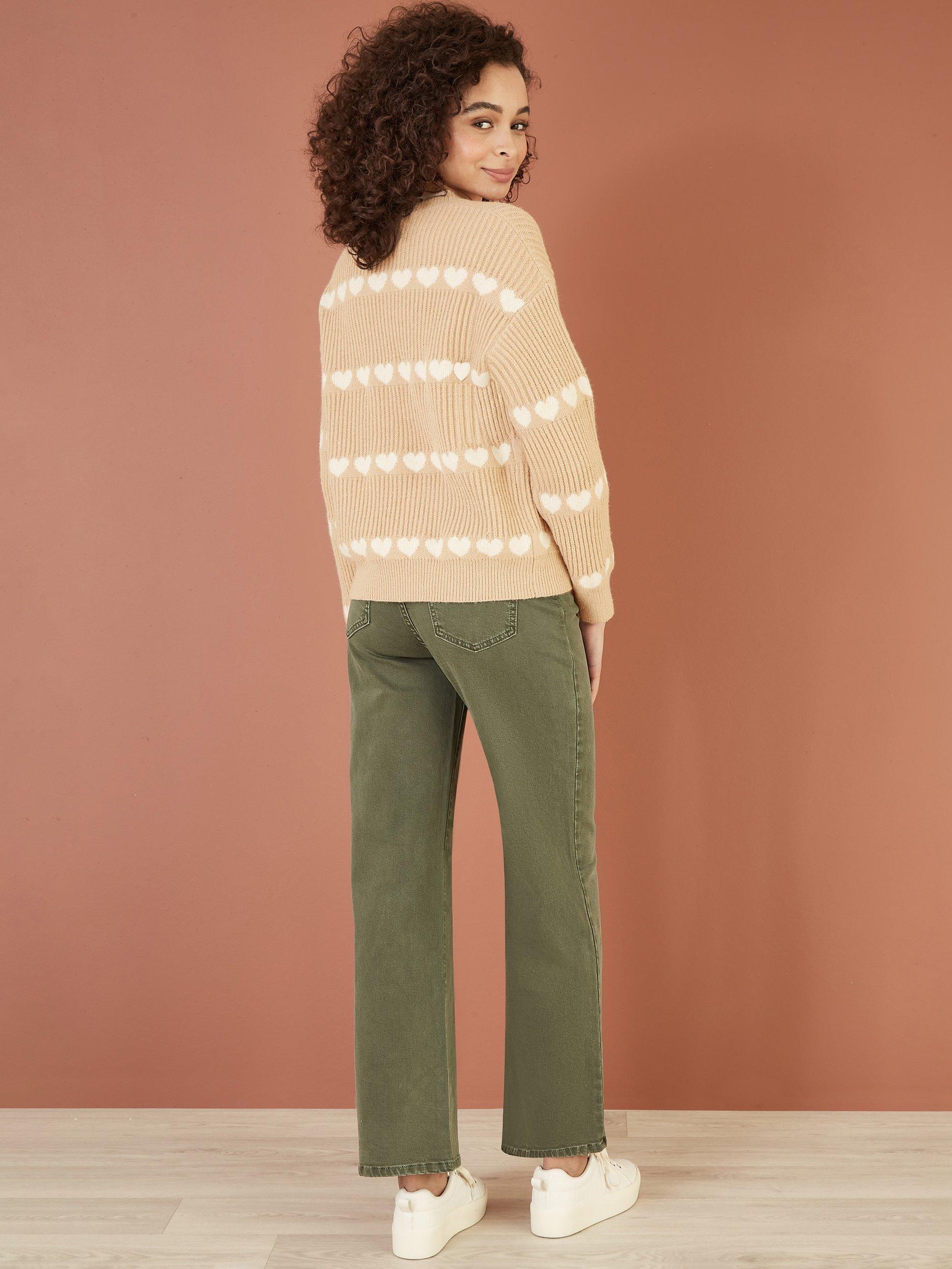 Product image 3 of 5, which shows Yumi Ivy Heart Stripe Jumper, Oatmeal, S-M