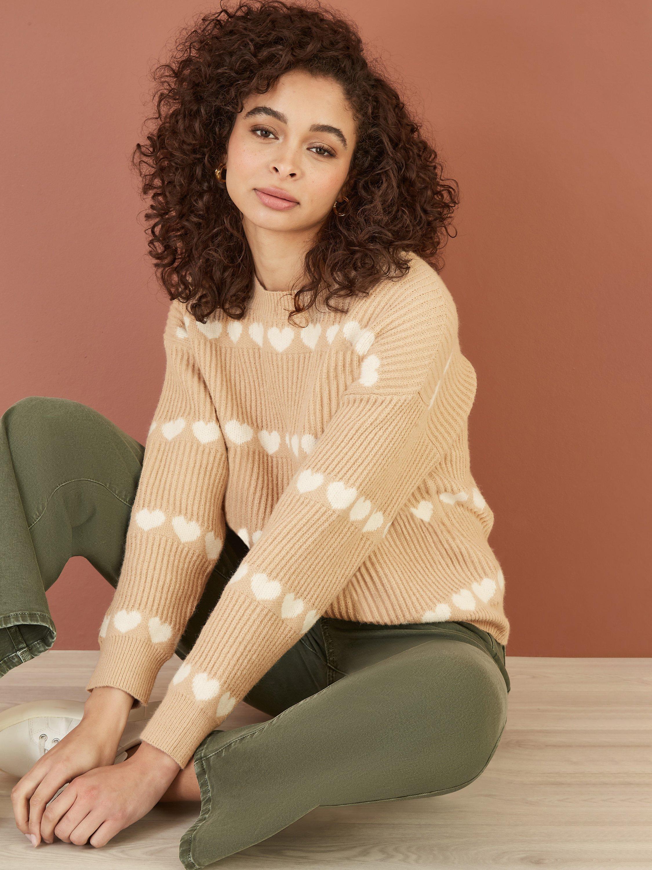 Product image 4 of 5, which shows Yumi Ivy Heart Stripe Jumper, Oatmeal, S-M