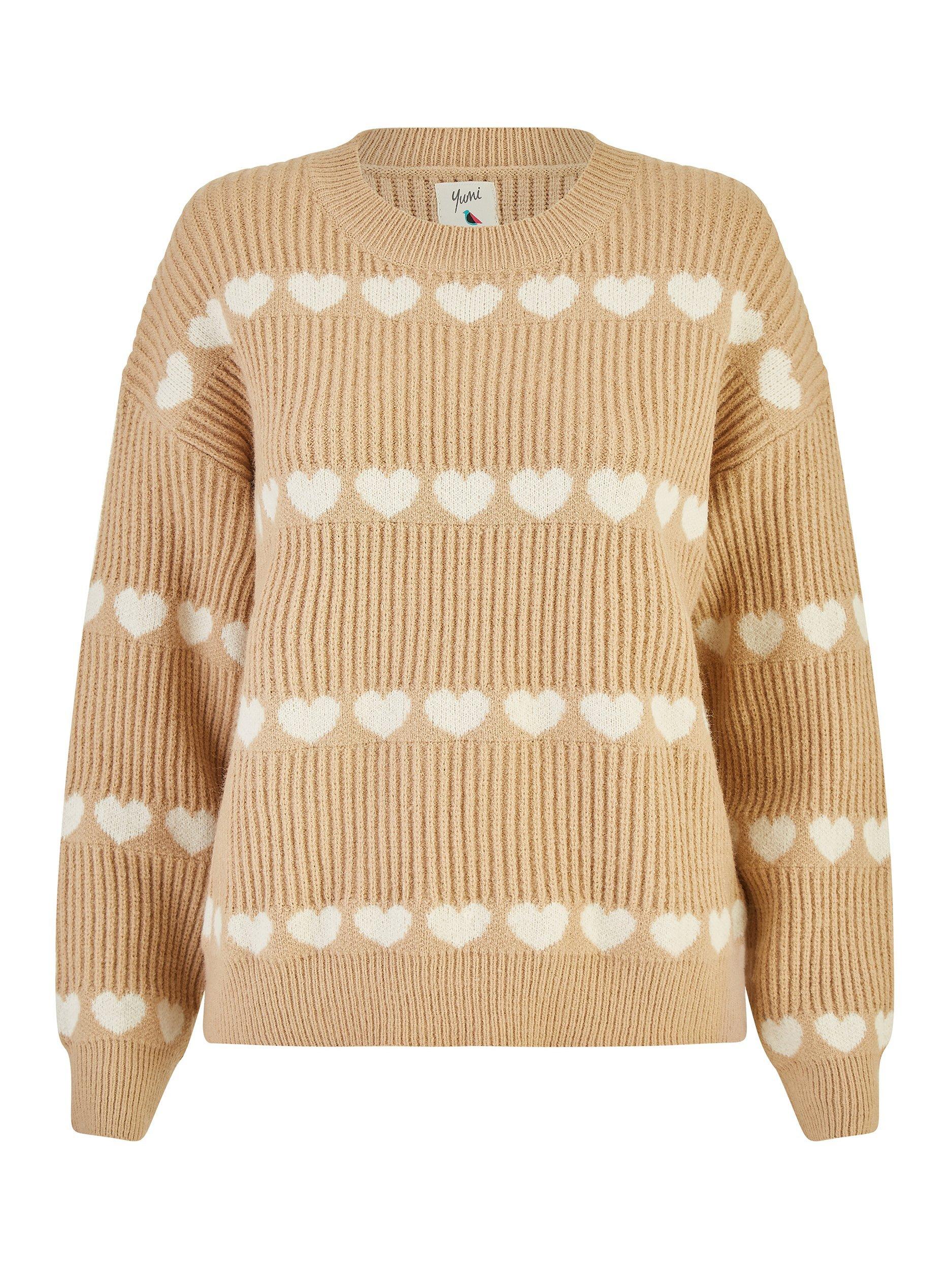 Product image 5 of 5, which shows Yumi Ivy Heart Stripe Jumper, Oatmeal, S-M
