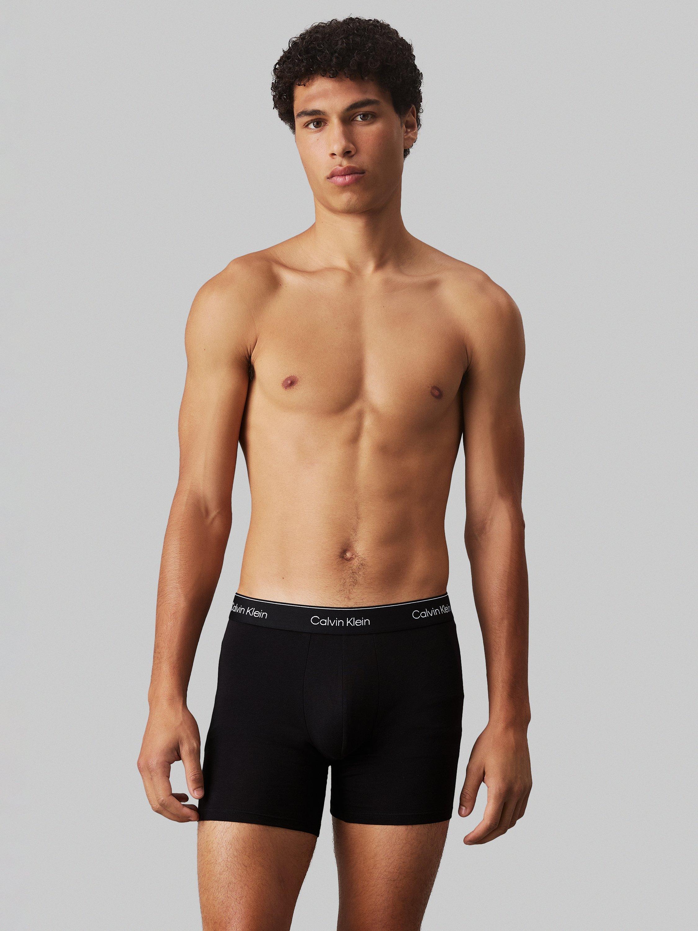 Product image 2 of 5, which shows Calvin Klein Cotton Stretch Boxer Brief, Pack of 3, Black W/ Black Wb, XS