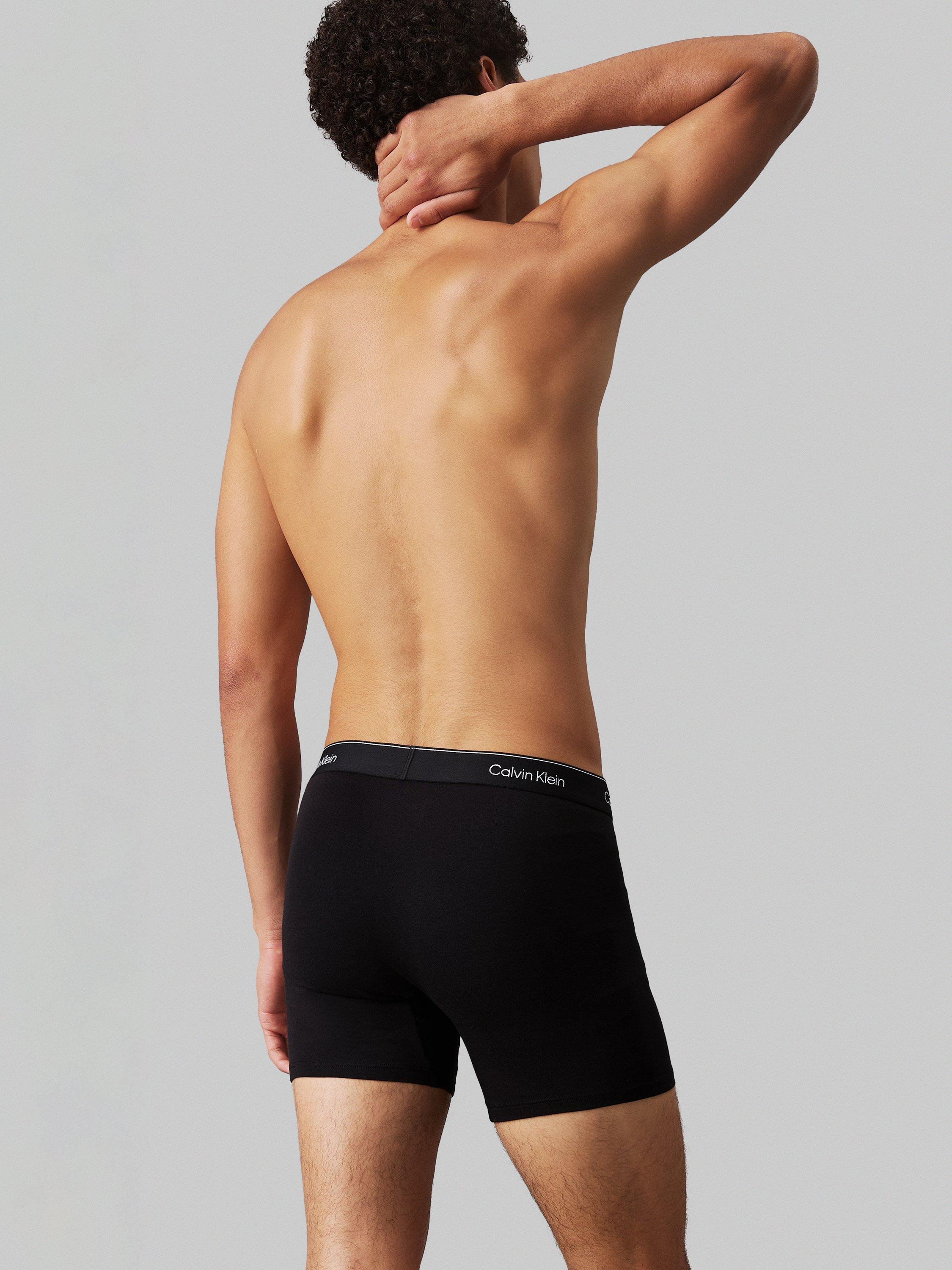 Product image 3 of 5, which shows Calvin Klein Cotton Stretch Boxer Brief, Pack of 3, Black W/ Black Wb, XS