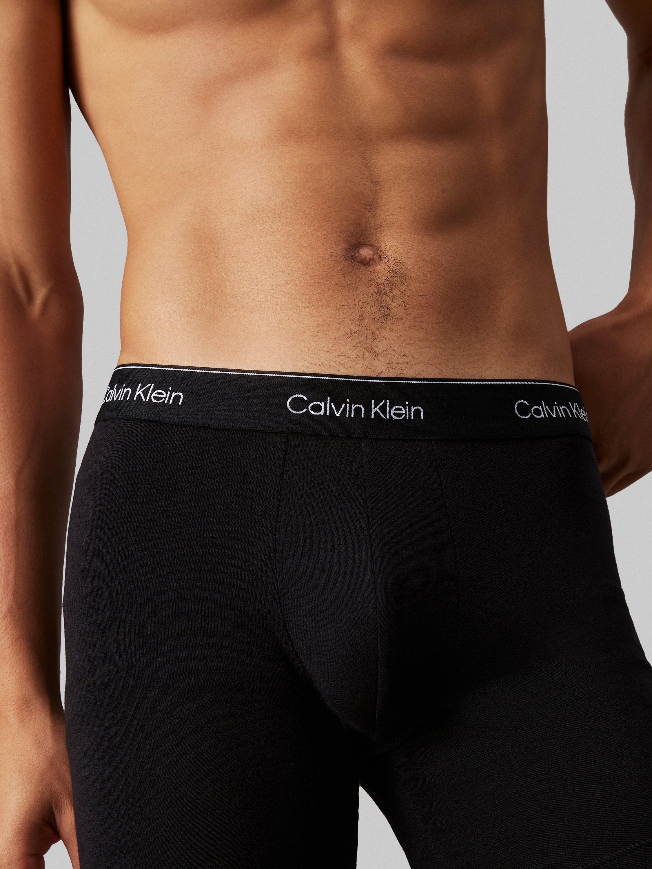 Product image 4 of 5, which shows Calvin Klein Cotton Stretch Boxer Brief, Pack of 3, Black W/ Black Wb, XS