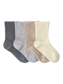 Lindex Kids' Solid Rib Socks, Neutrals, Neutrals