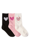 Lindex Kids' Lurex Heart Socks, Pack of 3, Black/Pink/White