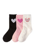 Lindex Kids' Lurex Heart Socks, Pack of 3, Black/Pink/White