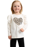 Lindex Kids' Leopard Print Heart Applique Top, Dusty White