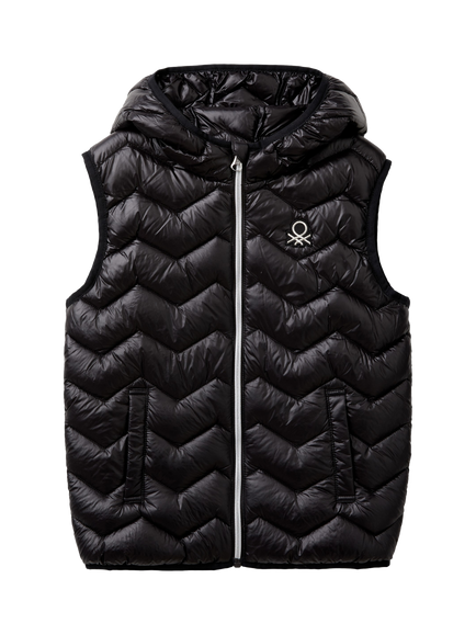 Benetton Kids' Hooded Quilted Gilet, Black