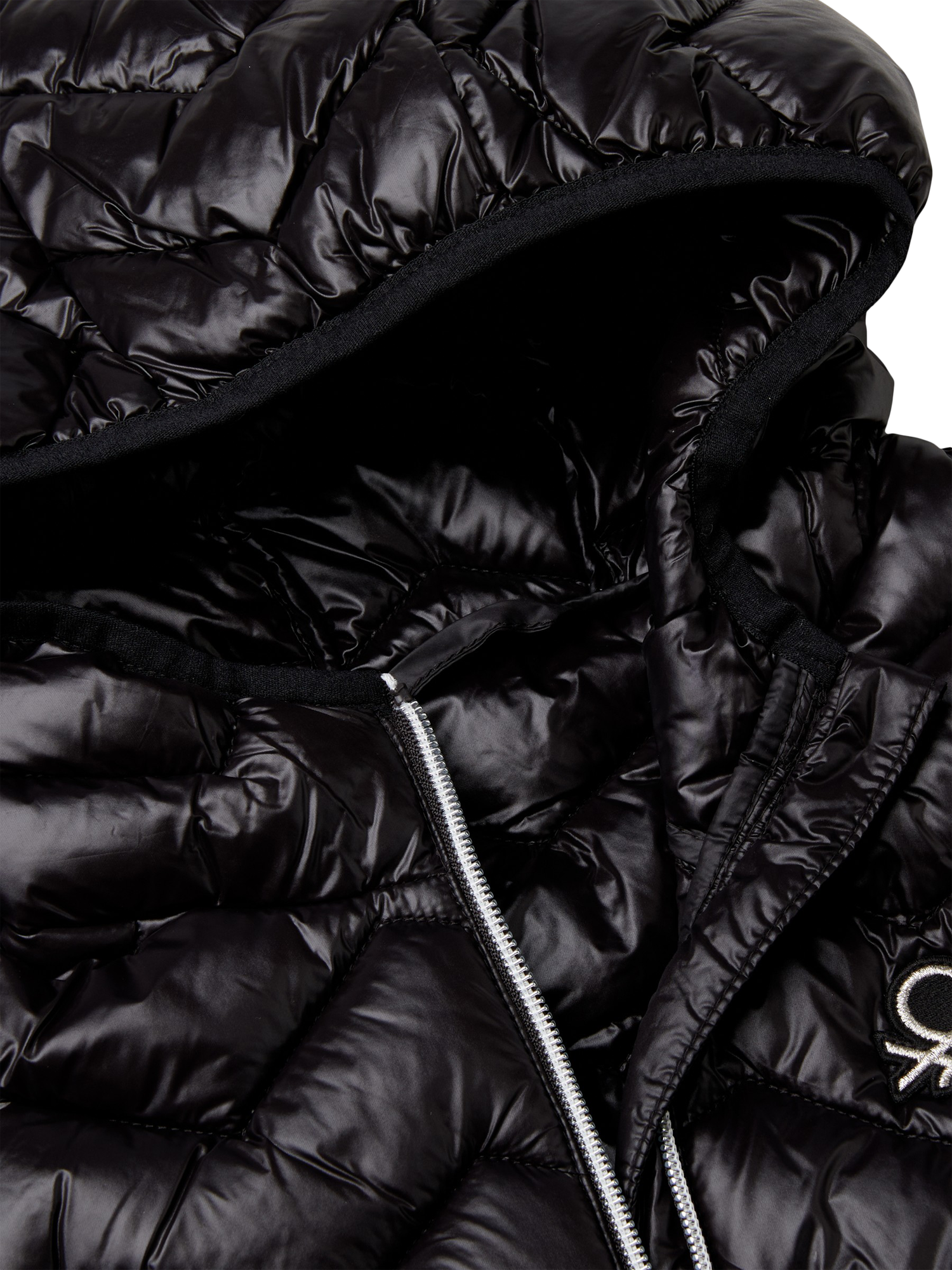 Product image 3 of 3, which shows Benetton Kids' Hooded Quilted Gilet, Black, 6-7 years