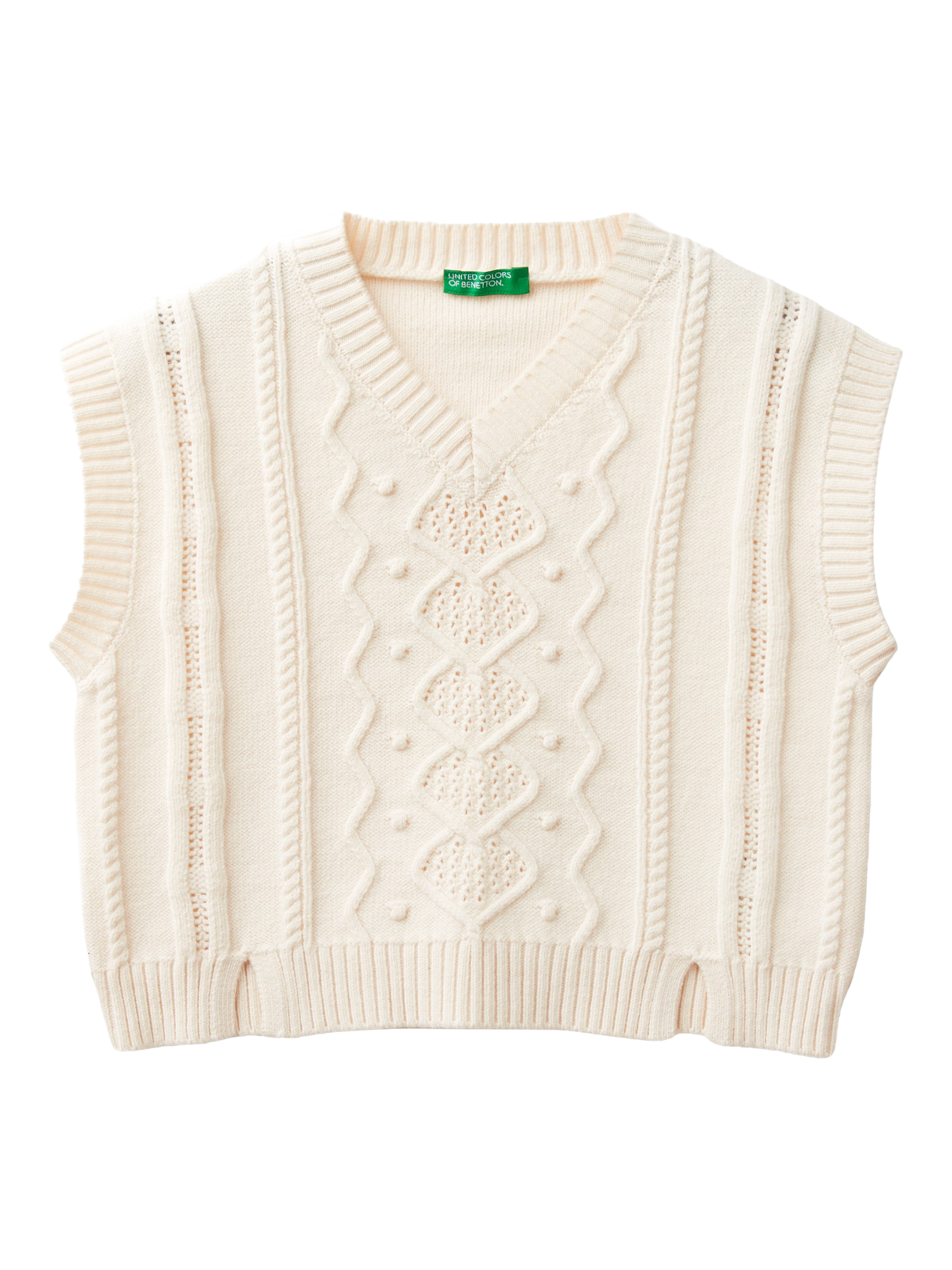 Benetton Kids' Knitted Vest, Cream