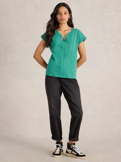 White Stuff Nelly Organic Cotton Notch Neck T-Shirt, Dust Green