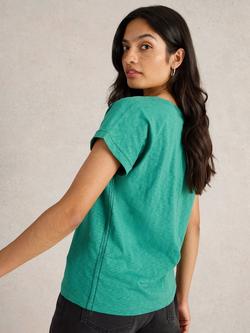 White Stuff Nelly Organic Cotton Notch Neck T-Shirt - view 2, Dust Green