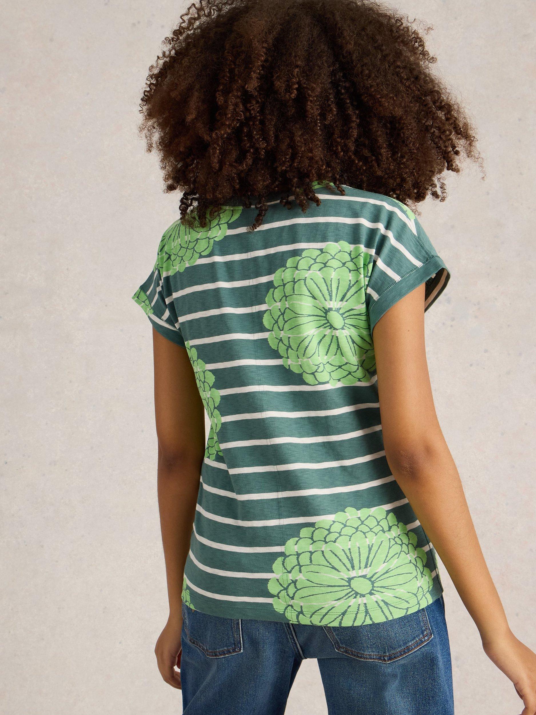 Product image 2 of 6, which shows White Stuff Nelly Stripe Floral Organic Cotton Blend Top, Green/Multi, 6