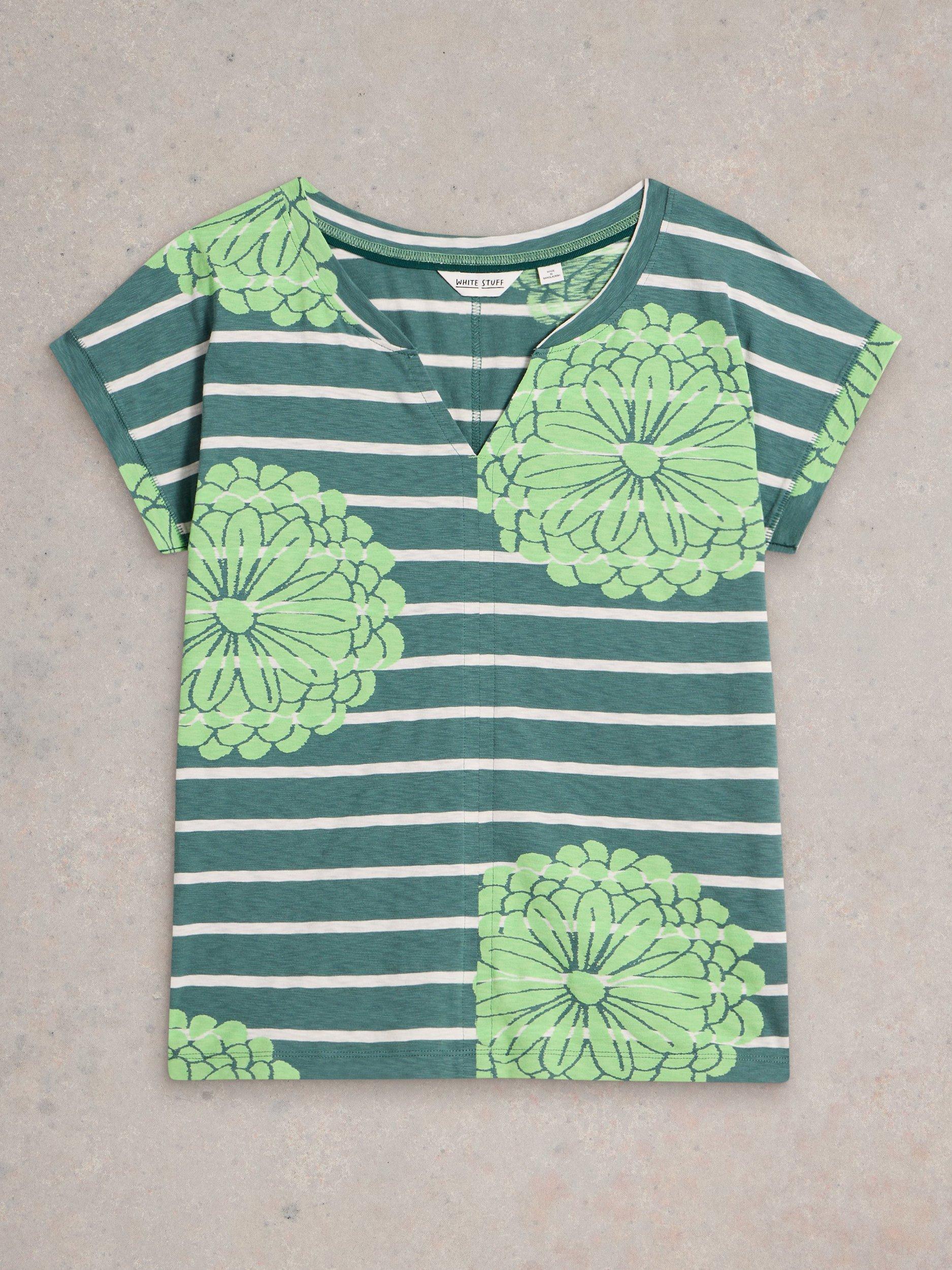 Product image 5 of 6, which shows White Stuff Nelly Stripe Floral Organic Cotton Blend Top, Green/Multi, 6