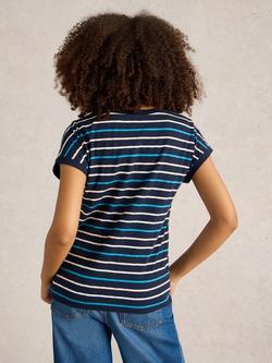 White Stuff Nelly Leaves Notch Neck Organic Cotton Top, Navy/Multi - view 2, Navy/Multi