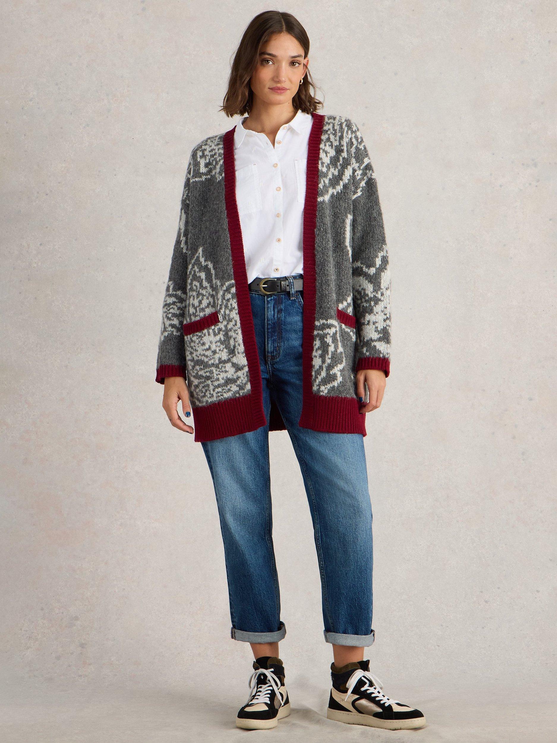 White Stuff Fiona Floral Wool Rich Cardigan Grey Multi