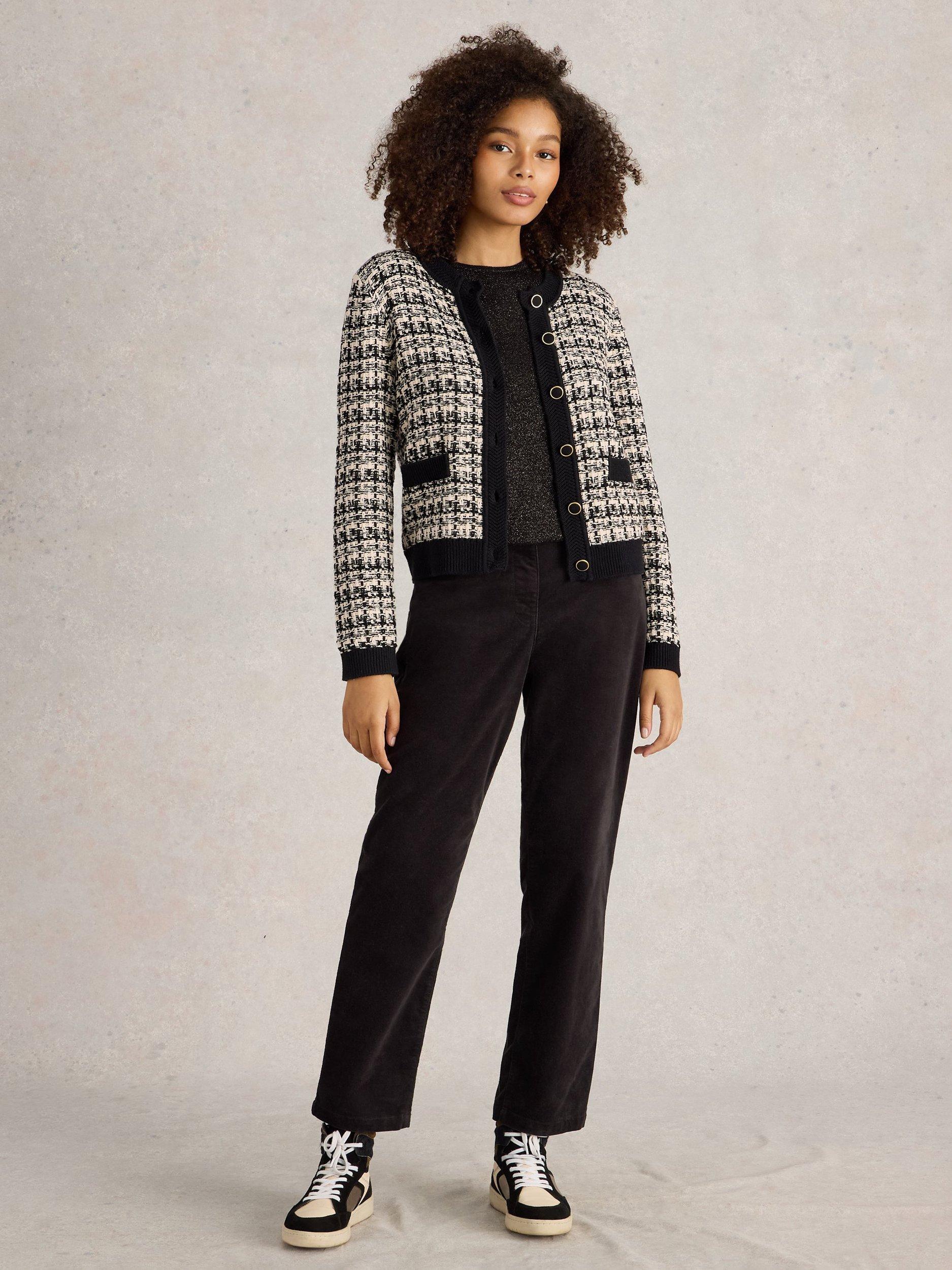 Product image 1 of 6, which shows White Stuff Kelly Boucle Organic Cotton Rich Cardigan, Black/Multi, 22