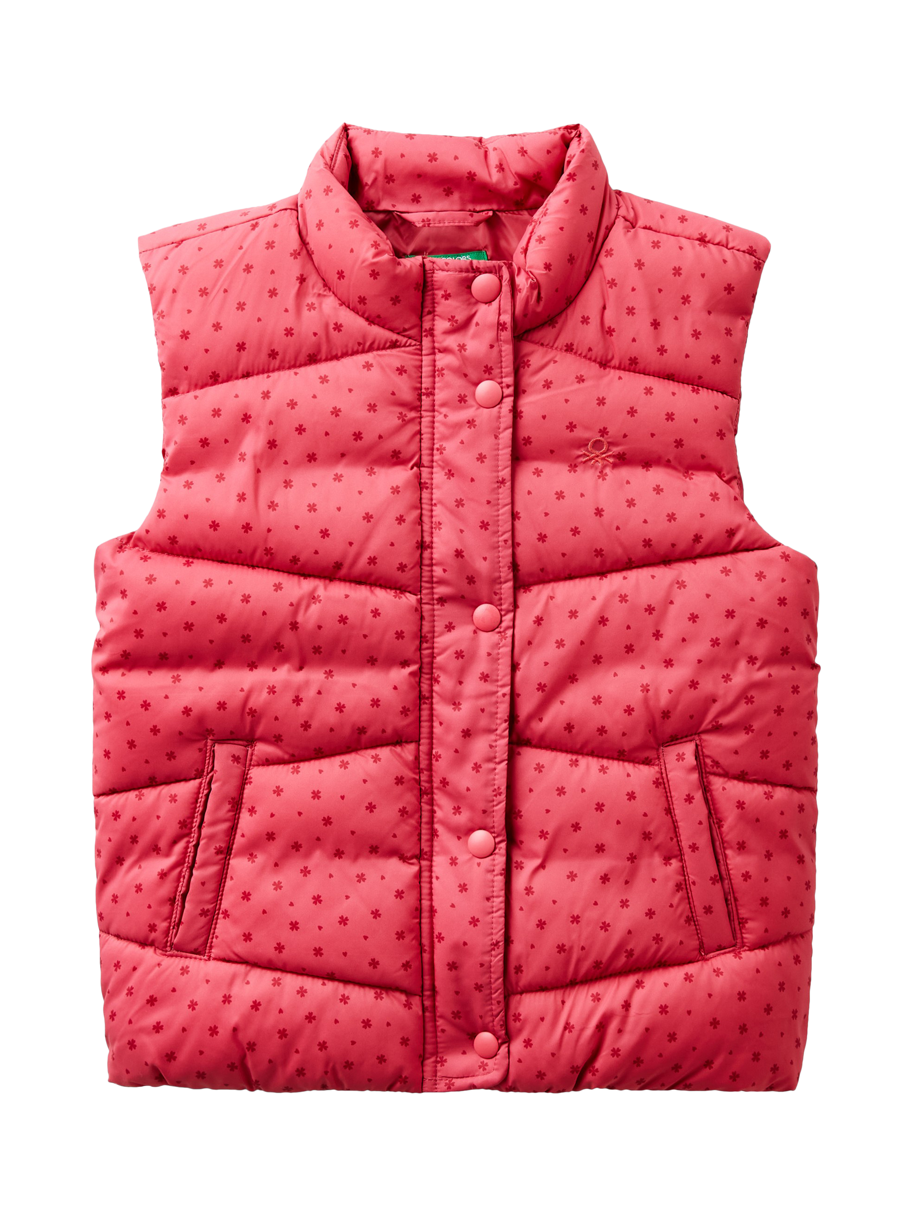 Benetton Kids' Floral Padded Gilet, Strawberry