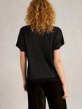 White Stuff Lena Sparkle Pure Organic Cotton Short Sleeve Jumper, Black