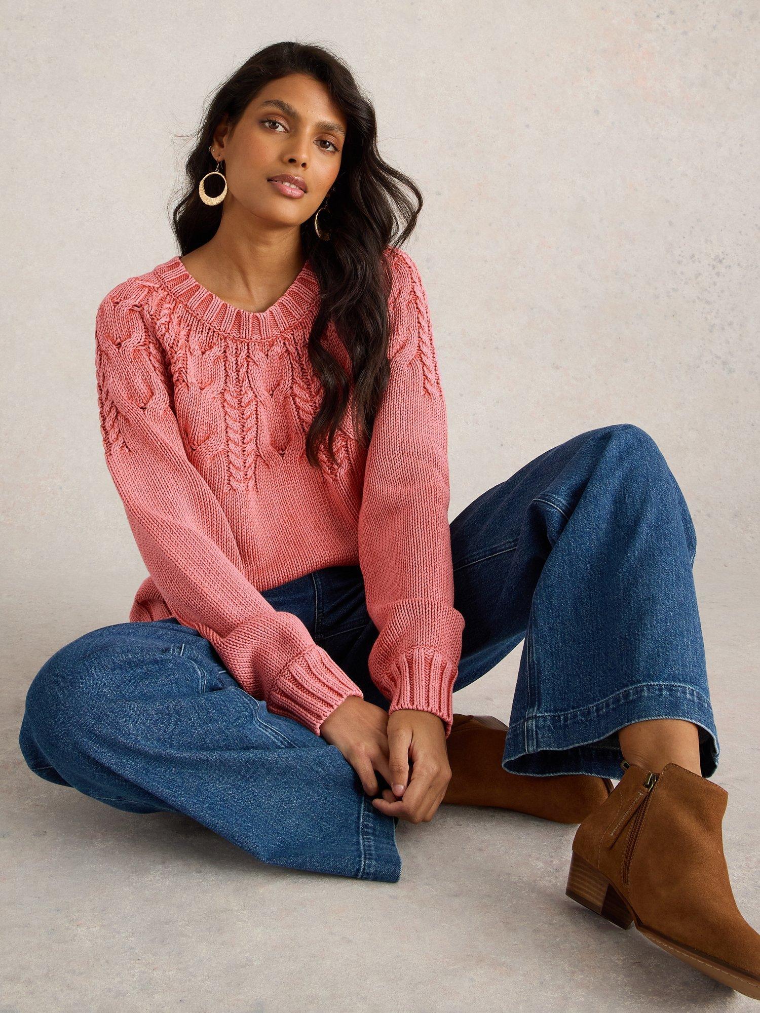 White Stuff Mia Organic Cotton Cable Knit Jumper, Pink